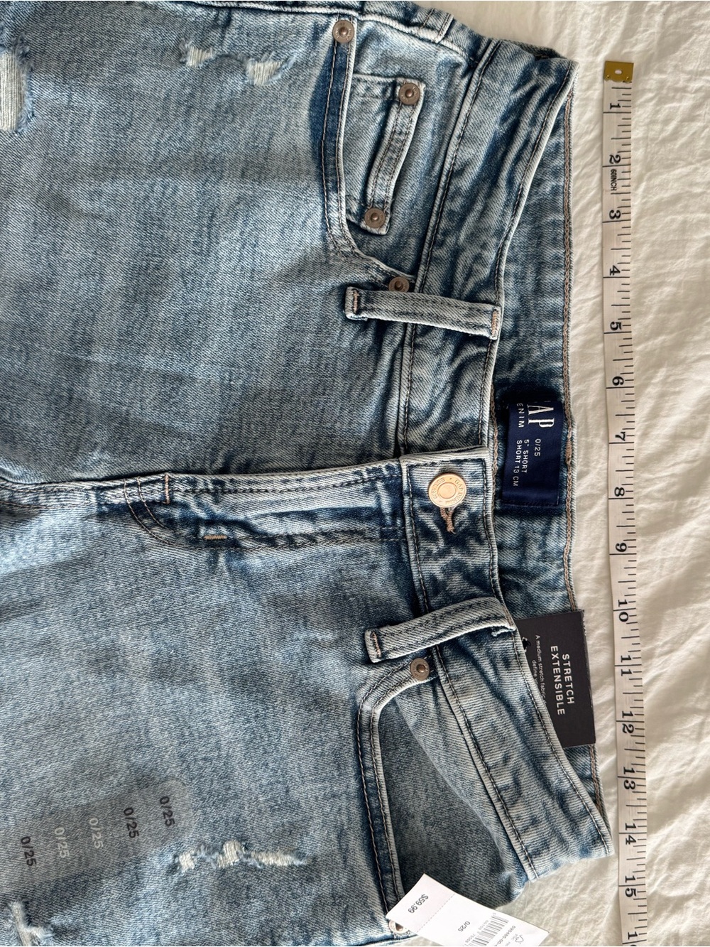GAP Women's Light Wash Rolled-Hem Distressed Denim Shorts - Picture 9 of 11